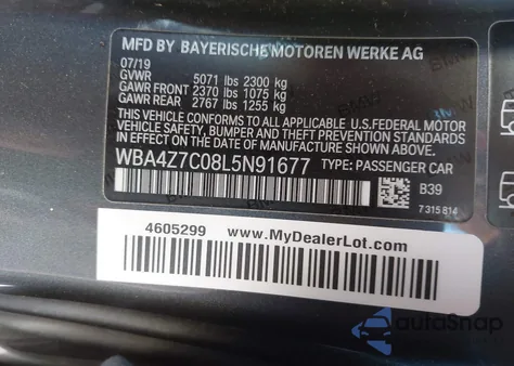 2020 BMW 440I xDrive from USA, damaged, VIN WBA4Z7C08L5N91677